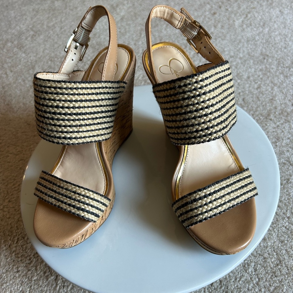 Jessica Simpson - Women's Tan and Black Wedge Sandals